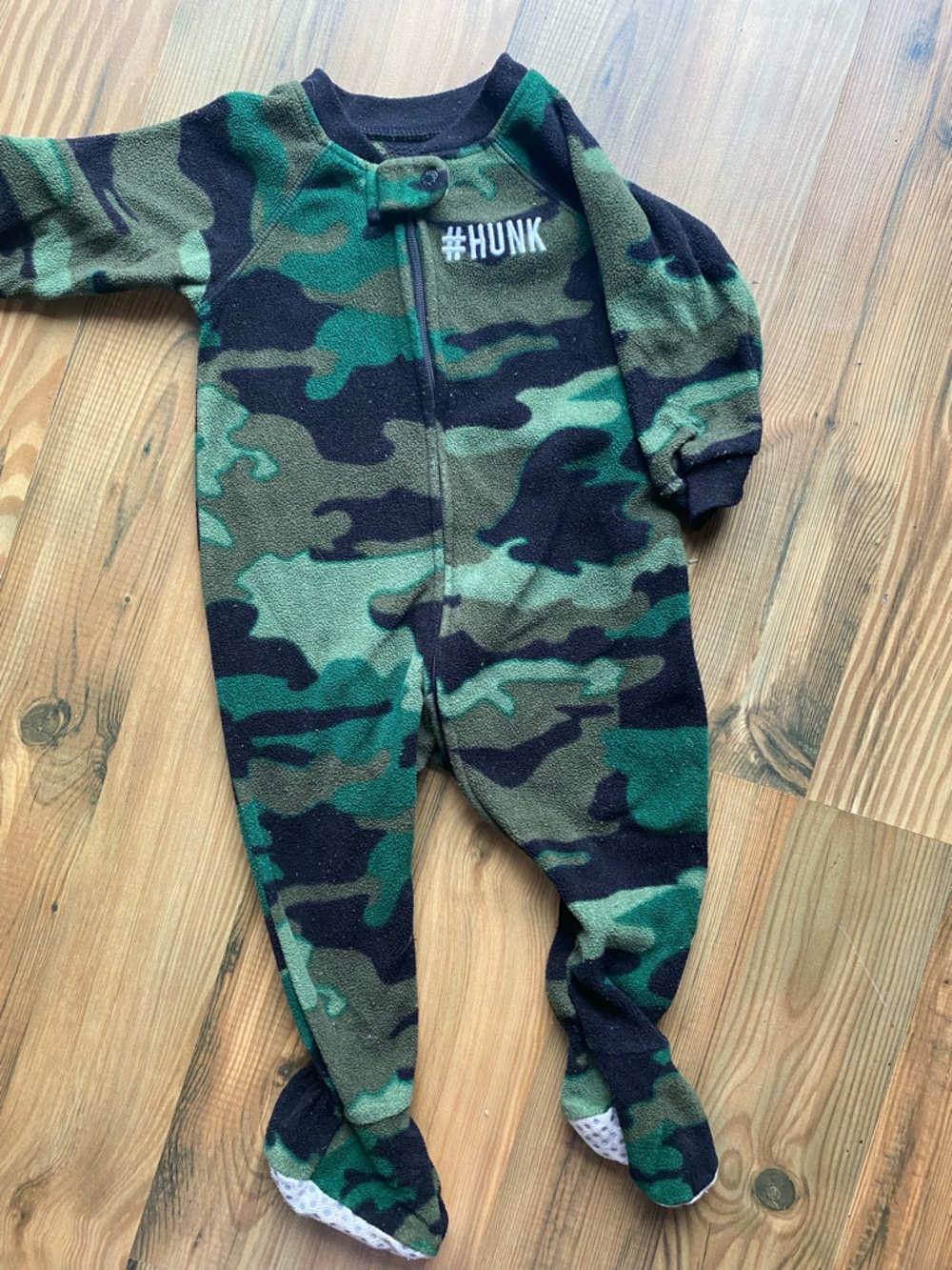 The Children's Place Green and Black Camo Footed One-Piece